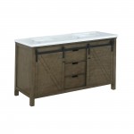 Marsyas 60" Rustic Brown Double Vanity, White Quartz Top, White Square Sinks and no Mirror