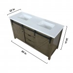 Marsyas 60" Rustic Brown Double Vanity, White Quartz Top, White Square Sinks and no Mirror