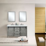 Marsyas 60" Ash Grey Double Vanity, White Quartz Top, White Square Sinks and 24" Mirrors w/ Faucets