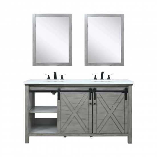 Marsyas 60" Ash Grey Double Vanity, White Quartz Top, White Square Sinks and 24" Mirrors w/ Faucets