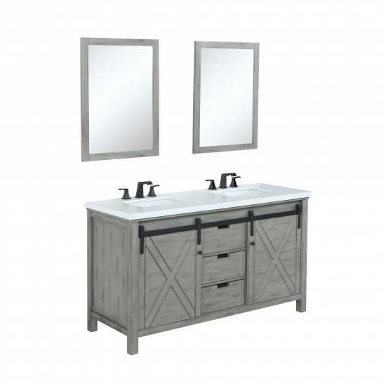 Marsyas 60" Ash Grey Double Vanity, White Quartz Top, White Square Sinks and 24" Mirrors w/ Faucets