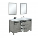 Marsyas 60" Ash Grey Double Vanity, White Quartz Top, White Square Sinks and 24" Mirrors w/ Faucets