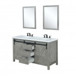 Marsyas 60" Ash Grey Double Vanity, White Quartz Top, White Square Sinks and 24" Mirrors w/ Faucets