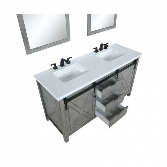 Marsyas 60" Ash Grey Double Vanity, White Quartz Top, White Square Sinks and 24" Mirrors w/ Faucets