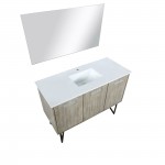 Lancy 48" Rustic Acacia Bathroom Vanity, White Quartz Top, White Square Sink, and 43" Frameless Mirror