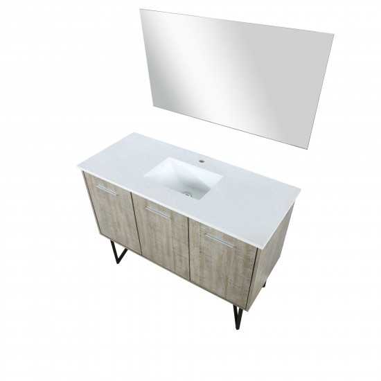 Lancy 48" Rustic Acacia Bathroom Vanity, White Quartz Top, White Square Sink, and 43" Frameless Mirror