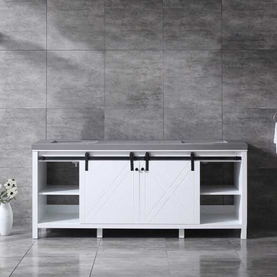 Marsyas 80" White Double Vanity, Grey Quartz Top, White Square Sinks and no Mirror