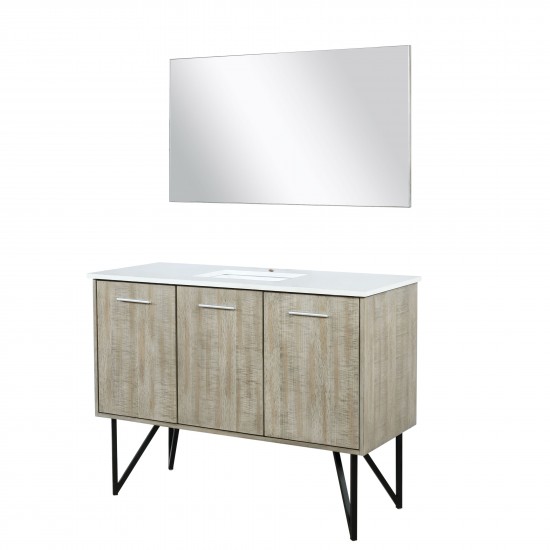 Lancy 48" Rustic Acacia Bathroom Vanity, White Quartz Top, White Square Sink, and 43" Frameless Mirror