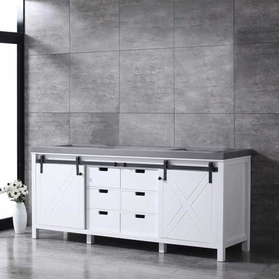 Marsyas 80" White Double Vanity, Grey Quartz Top, White Square Sinks and no Mirror