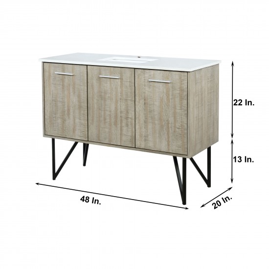 Lancy 48" Rustic Acacia Bathroom Vanity, White Quartz Top, White Square Sink, and 43" Frameless Mirror