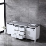 Marsyas 80" White Double Vanity, Grey Quartz Top, White Square Sinks and no Mirror