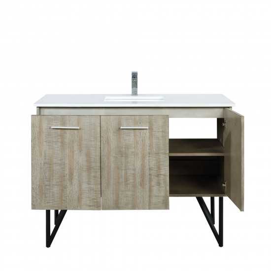 Lancy 48" Rustic Acacia Bathroom Vanity, White Quartz Top, White Square Sink, and Monte Chrome Faucet Set