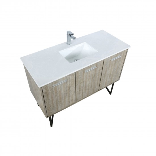 Lancy 48" Rustic Acacia Bathroom Vanity, White Quartz Top, White Square Sink, and Monte Chrome Faucet Set