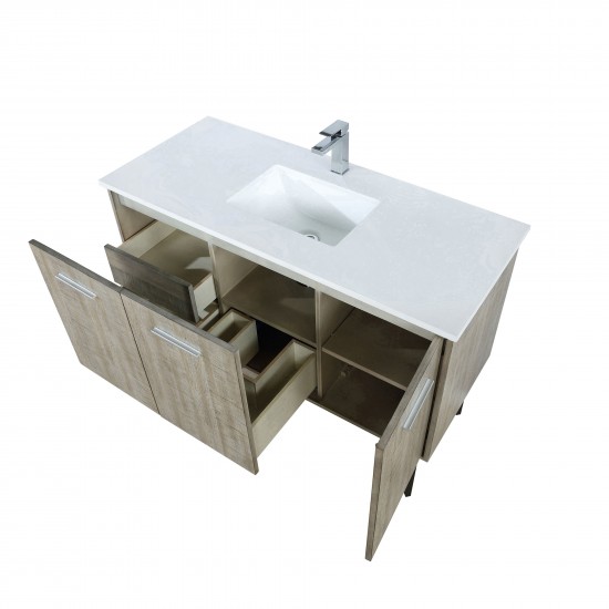 Lancy 48" Rustic Acacia Bathroom Vanity, White Quartz Top, White Square Sink, and Monte Chrome Faucet Set