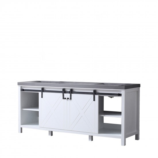 Marsyas 80" White Double Vanity, Grey Quartz Top, White Square Sinks and no Mirror