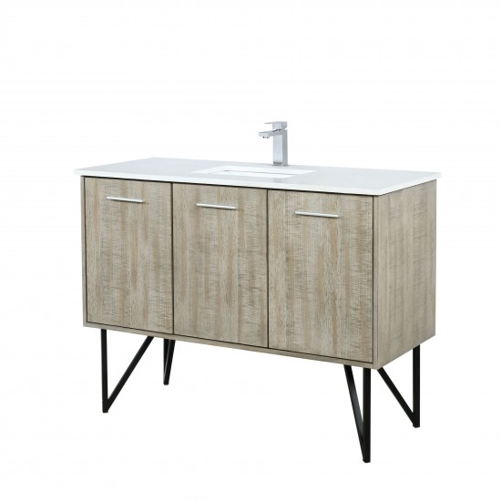 Lancy 48" Rustic Acacia Bathroom Vanity, White Quartz Top, White Square Sink, and Monte Chrome Faucet Set