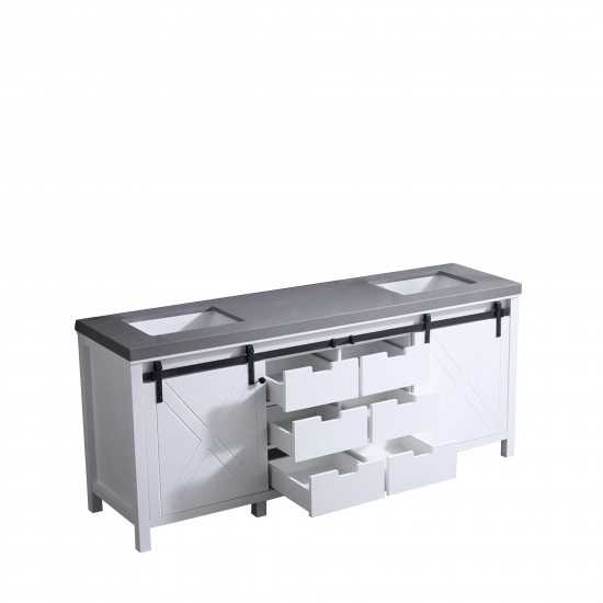 Marsyas 80" White Double Vanity, Grey Quartz Top, White Square Sinks and no Mirror
