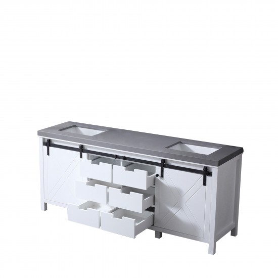 Marsyas 80" White Double Vanity, Grey Quartz Top, White Square Sinks and no Mirror