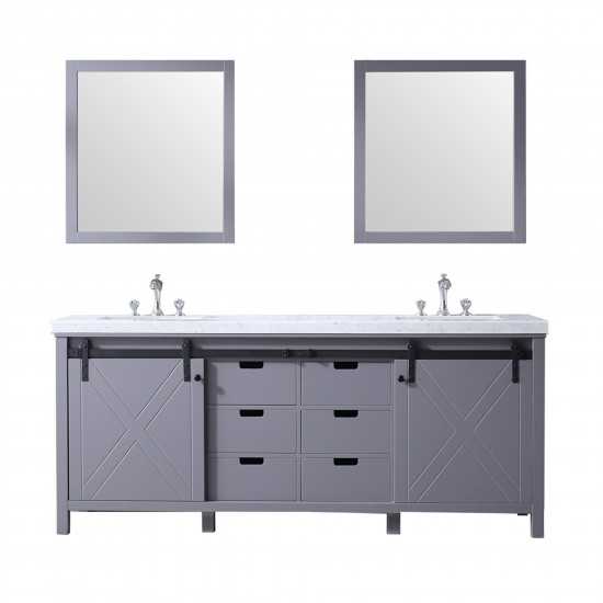 Marsyas 80" Dark Grey Double Vanity, White Carrara Marble Top, White Square Sinks and 30" Mirrors w/ Faucets