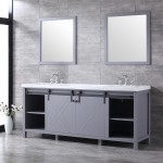 Marsyas 80" Dark Grey Double Vanity, White Carrara Marble Top, White Square Sinks and 30" Mirrors w/ Faucets