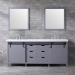 Marsyas 80" Dark Grey Double Vanity, White Carrara Marble Top, White Square Sinks and 30" Mirrors w/ Faucets