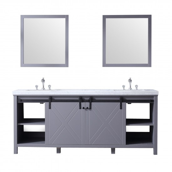 Marsyas 80" Dark Grey Double Vanity, White Carrara Marble Top, White Square Sinks and 30" Mirrors w/ Faucets