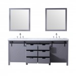 Marsyas 80" Dark Grey Double Vanity, White Carrara Marble Top, White Square Sinks and 30" Mirrors w/ Faucets