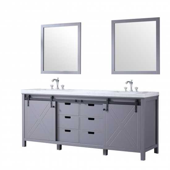 Marsyas 80" Dark Grey Double Vanity, White Carrara Marble Top, White Square Sinks and 30" Mirrors w/ Faucets