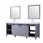 Marsyas 80" Dark Grey Double Vanity, White Carrara Marble Top, White Square Sinks and 30" Mirrors w/ Faucets