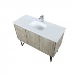 Lancy 48" Rustic Acacia Bathroom Vanity, White Quartz Top, White Square Sink, and Labaro Brushed Nickel Faucet Set