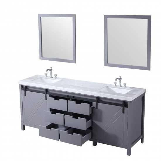 Marsyas 80" Dark Grey Double Vanity, White Carrara Marble Top, White Square Sinks and 30" Mirrors w/ Faucets