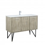 Lancy 48" Rustic Acacia Bathroom Vanity, White Quartz Top, White Square Sink, and Labaro Brushed Nickel Faucet Set
