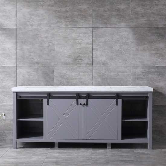 Marsyas 80" Dark Grey Double Vanity, White Carrara Marble Top, White Square Sinks and no Mirror