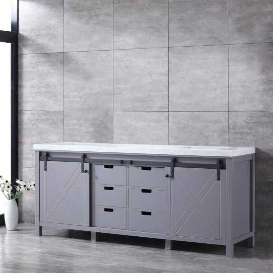 Marsyas 80" Dark Grey Double Vanity, White Carrara Marble Top, White Square Sinks and no Mirror