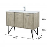 Lancy 48" Rustic Acacia Bathroom Vanity, White Quartz Top, White Square Sink, and Labaro Brushed Nickel Faucet Set