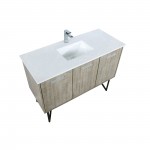 Lancy 48" Rustic Acacia Bathroom Vanity, White Quartz Top, White Square Sink, and Labaro Rose Gold Faucet Set