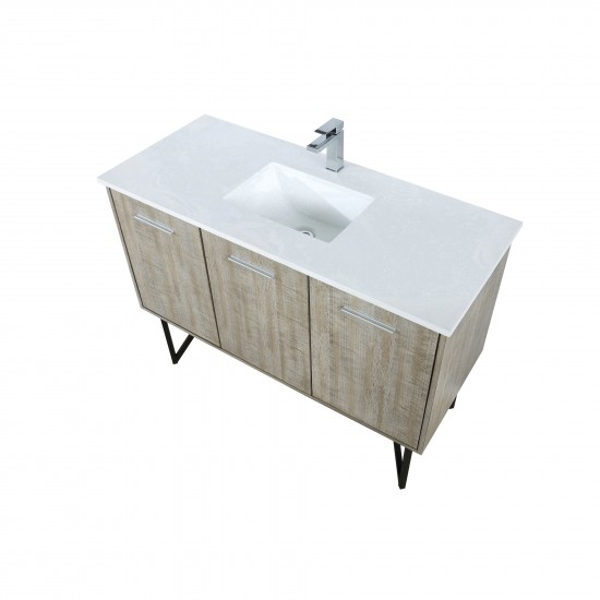 Lancy 48" Rustic Acacia Bathroom Vanity, White Quartz Top, White Square Sink, and Labaro Rose Gold Faucet Set