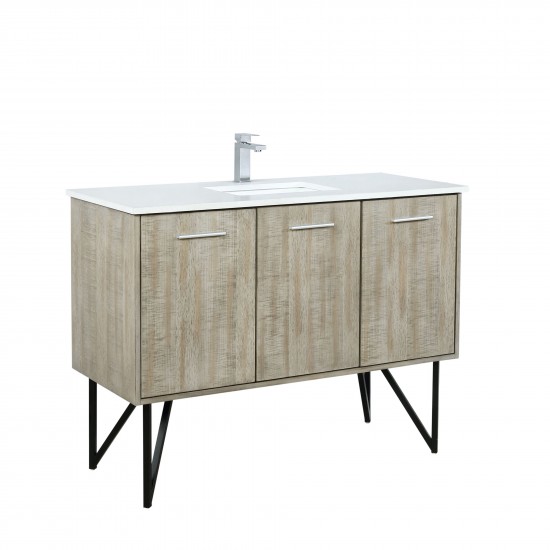 Lancy 48" Rustic Acacia Bathroom Vanity, White Quartz Top, White Square Sink, and Labaro Rose Gold Faucet Set