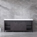 Marsyas 80" Brown Double Vanity, White Quartz Top, White Square Sinks and no Mirror