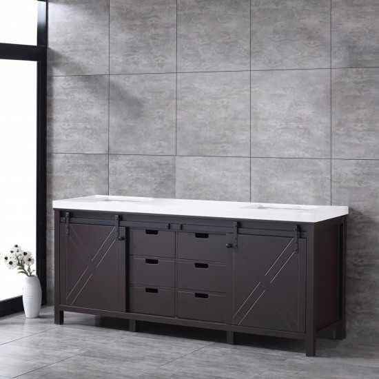 Marsyas 80" Brown Double Vanity, White Quartz Top, White Square Sinks and no Mirror