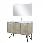 Lancy 48" Rustic Acacia Vanity, White Quartz Top, White Square Sink, Labaro Rose Gold Faucet Set, and 43" Frameless Mirror