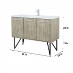 Lancy 48" Rustic Acacia Vanity, White Quartz Top, White Square Sink, Labaro Rose Gold Faucet Set, and 43" Frameless Mirror