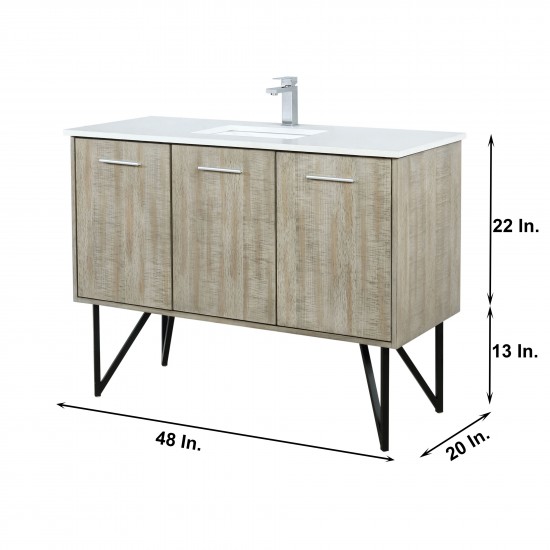 Lancy 48" Rustic Acacia Bathroom Vanity, White Quartz Top, White Square Sink, and Balzani Gun Metal Faucet Set