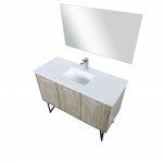 Lancy 48" Rustic Acacia Vanity, White Quartz Top, White Square Sink, Balzani Gun Metal Faucet Set, and 43" Frameless Mirror
