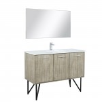 Lancy 48" Rustic Acacia Vanity, White Quartz Top, White Square Sink, Balzani Gun Metal Faucet Set, and 43" Frameless Mirror