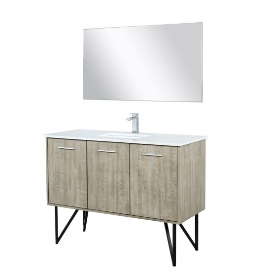 Lancy 48" Rustic Acacia Vanity, White Quartz Top, White Square Sink, Balzani Gun Metal Faucet Set, and 43" Frameless Mirror