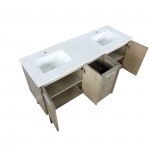 Lancy 60" Rustic Acacia Double Bathroom Vanity, White Quartz Top, and White Square Sinks