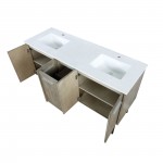 Lancy 60" Rustic Acacia Double Bathroom Vanity, White Quartz Top, and White Square Sinks