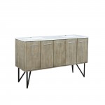 Lancy 60" Rustic Acacia Double Bathroom Vanity, White Quartz Top, and White Square Sinks