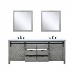 Marsyas 80" Ash Grey Double Vanity Ash Grey, White Quartz Top, White Square Sinks and 30" Mirrors w/ Faucets